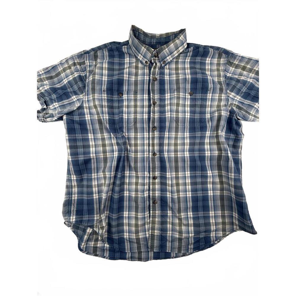 C.E. Schmidt Workwear Shirt Mens 2XL Blue Plaid Short Sleeve Button Up Casual